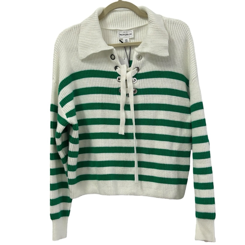 For the Republic NWT Women’s Striped Long Sleeve Lace Collared Sweater Sz M